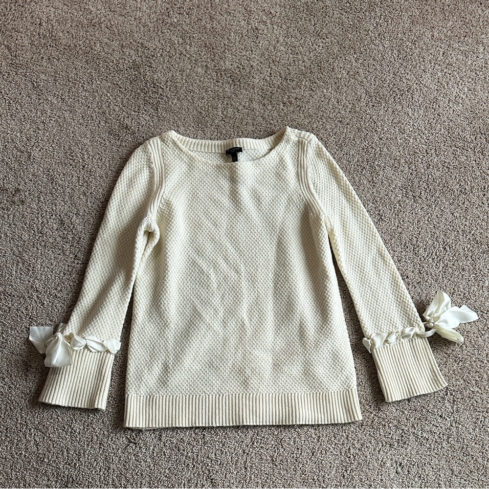 Talbots Ivory Textured Sweater with Ribbon Details
